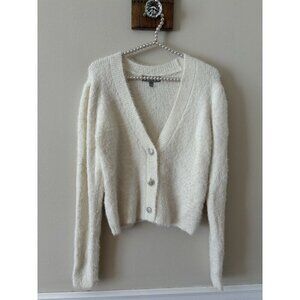 Marled Reunited Clothing Size S Cream Cardigan Jeweled Buttons Fuzzy Soft